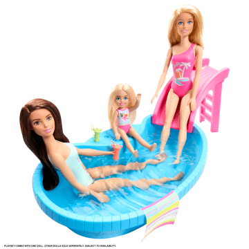 Barbie Doll and Pool Playset with Slide and Accessories, Brunette in Pink  Swimsuit