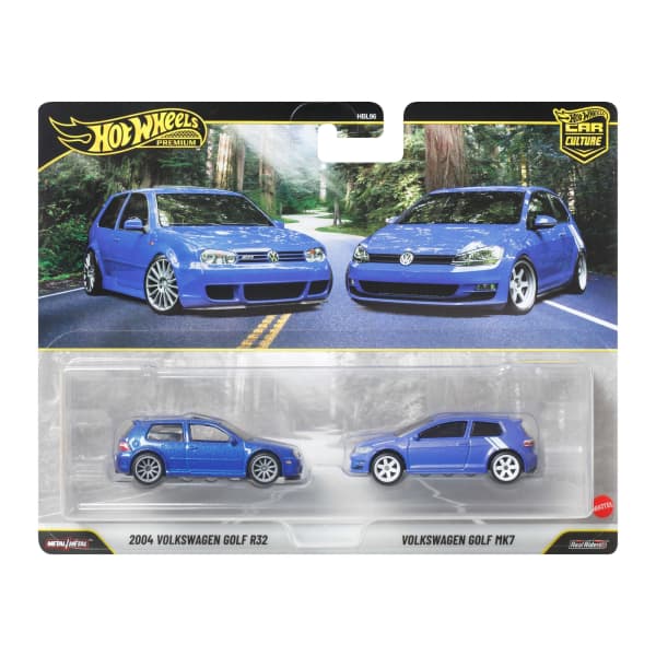 Hot Wheels Premium Car Culture 2-Pack 2004 Volkswagen Gold R32 & Volkswagen Golf MK7