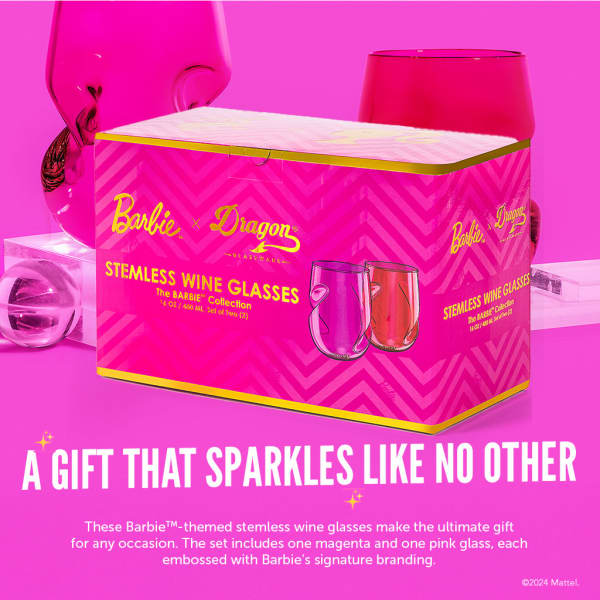 Barbie™ X Dragon Glassware® Stemless Wine Glasses