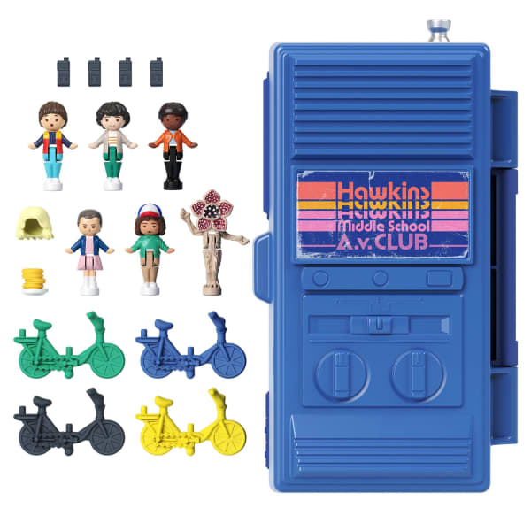 Ensemble de jeu de collection Polly Pocket, Compact Stranger Things avec 6 poupées de personnages édition spéciale et 10 accessoires Ensemble de jeu de collection Polly Pocket, Compact Stranger Things avec 6 poupées de personnages édition spéciale et 10 accessoires