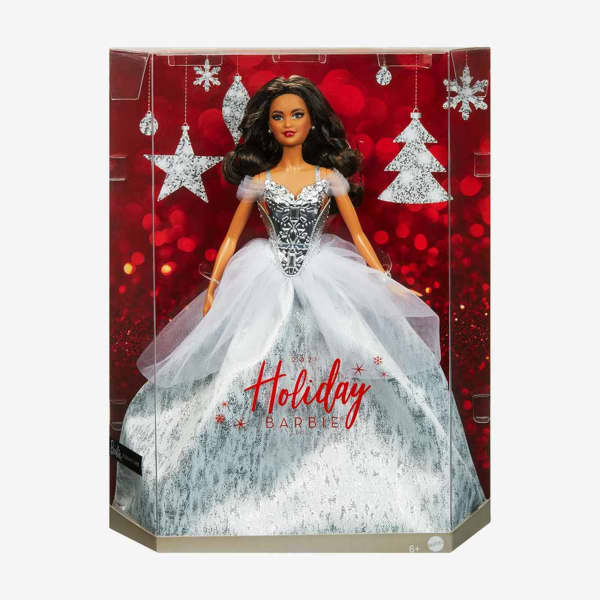 2021 Holiday Barbie Doll, Brunette Curly Hair