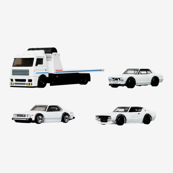 Hot Wheels Premium Collector Set, 3 Nissan Skyline Cars & 1 Transporter