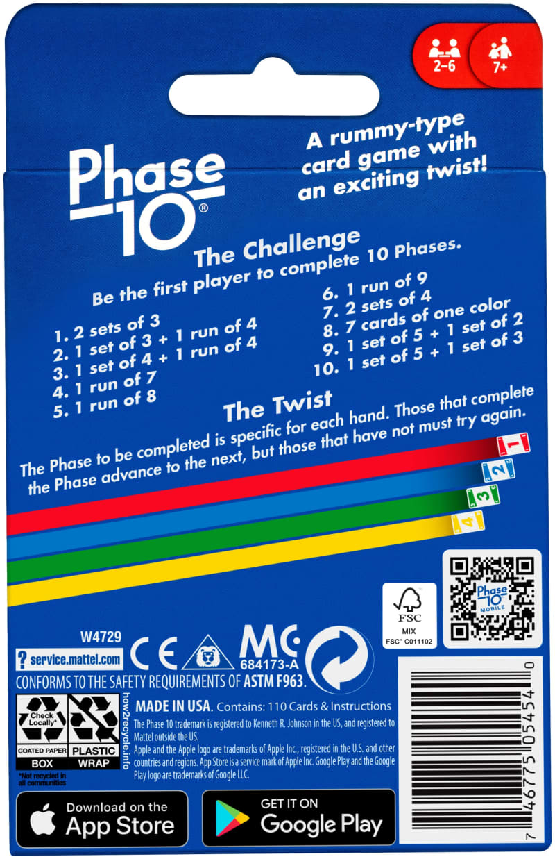 Phase 10 Card Game with Color Blind Accessible Deck