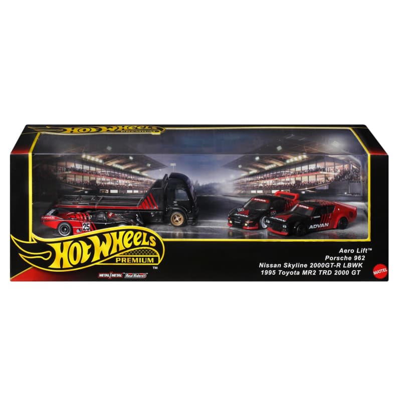 Hot Wheels Premium Sammler Display-Sets, 3 Autos und 1 Transporter
