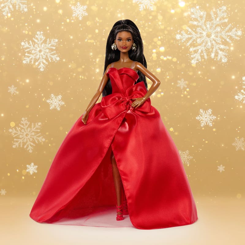 black dress barbie doll High Fashion Doll, Gown with Gold Sequins, Jewelry attached to a silver bar pin for easy adjustment Margot Robbie Channels 1960s Barbie