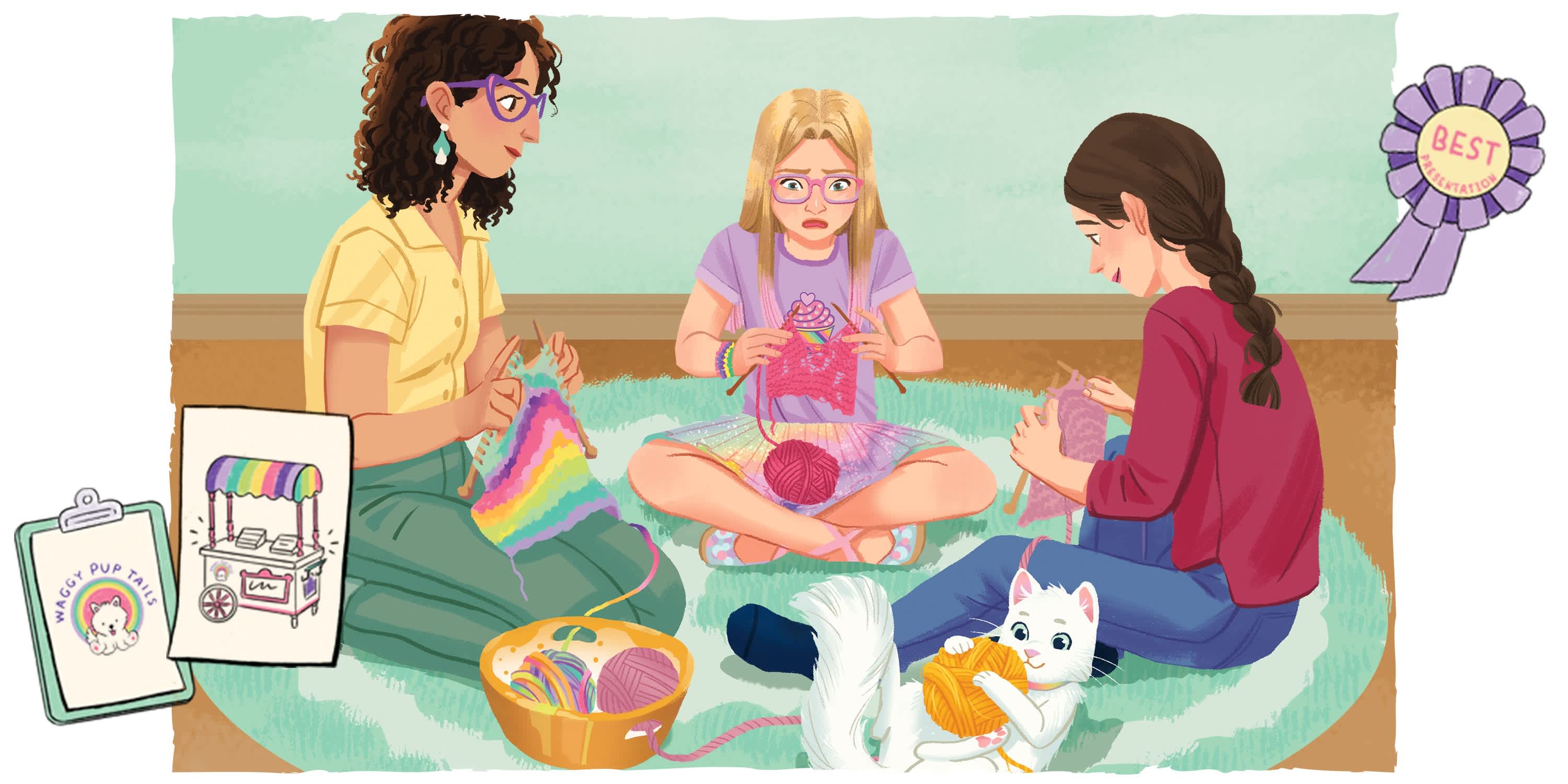 Summer McKinny knitting with her aunt and older sister