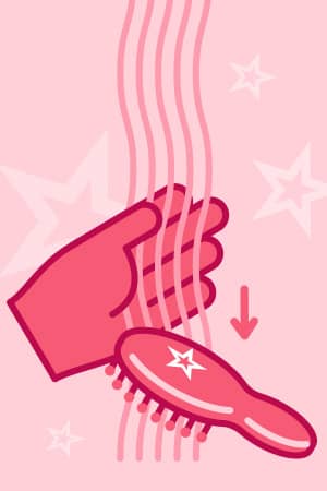 Illustrated hand brushing hair with downwards motion