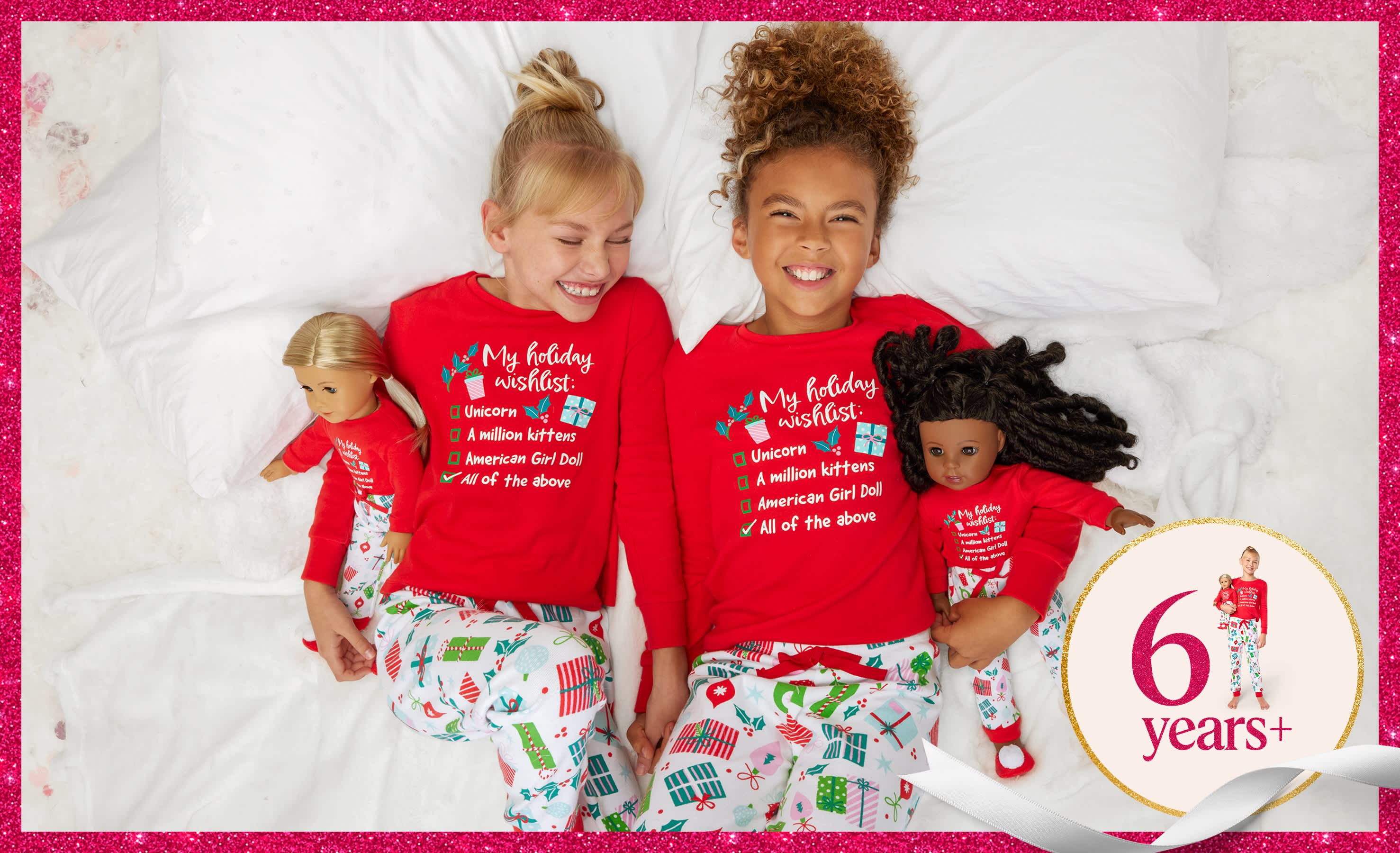 Girls and dolls wearing matching pajamas