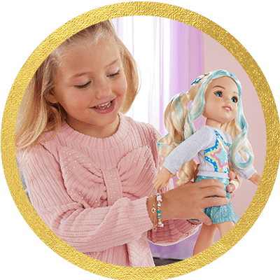 Little girl playing with an AG Sister doll