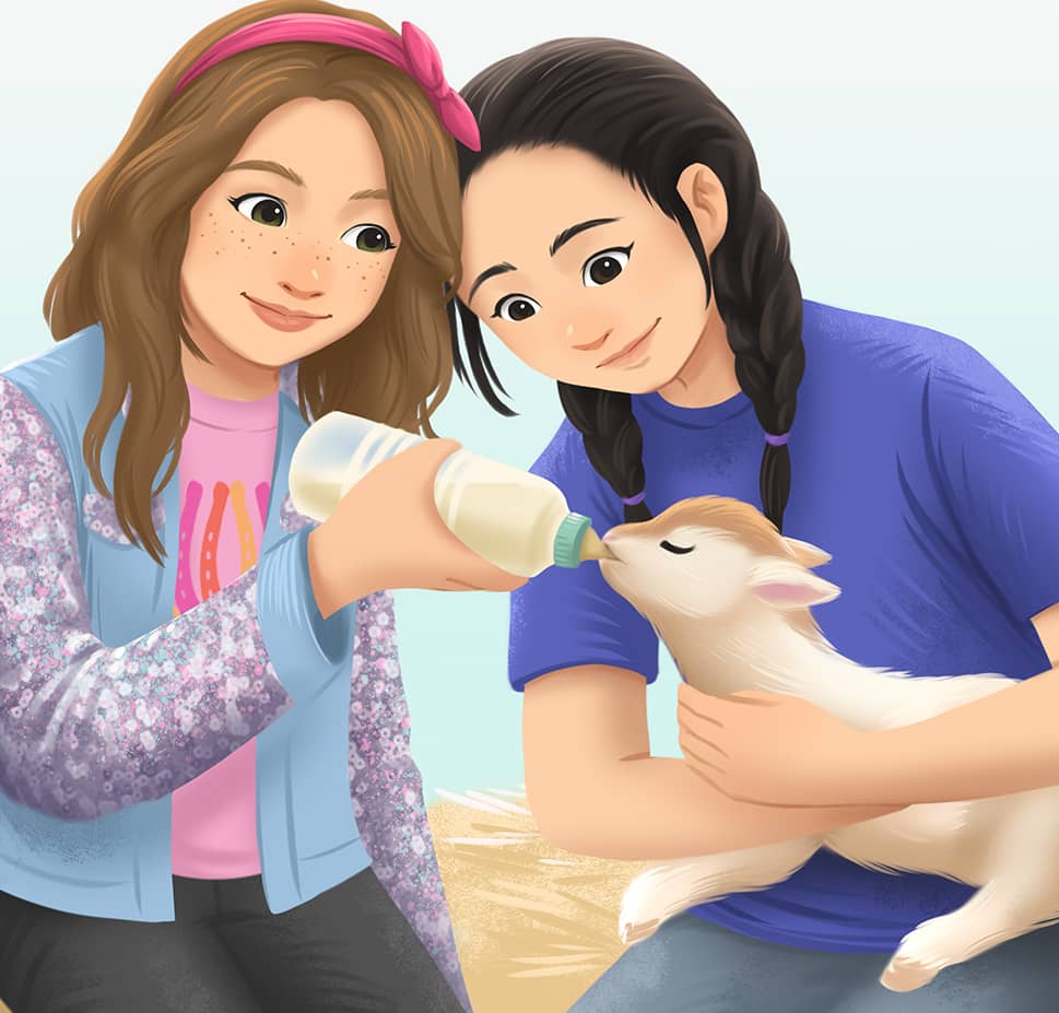 Lila feeding a baby goat