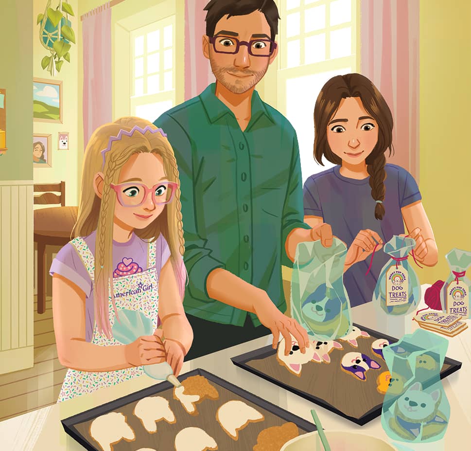 Summer decorating cookies with her parents