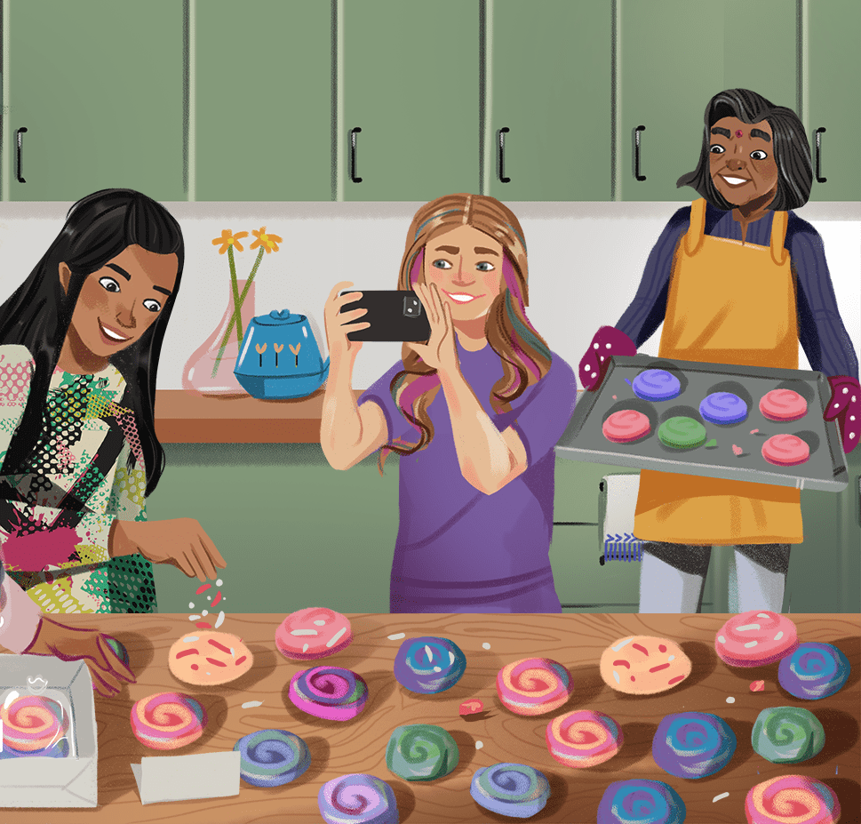 Kavi baking cookies with her grandmother