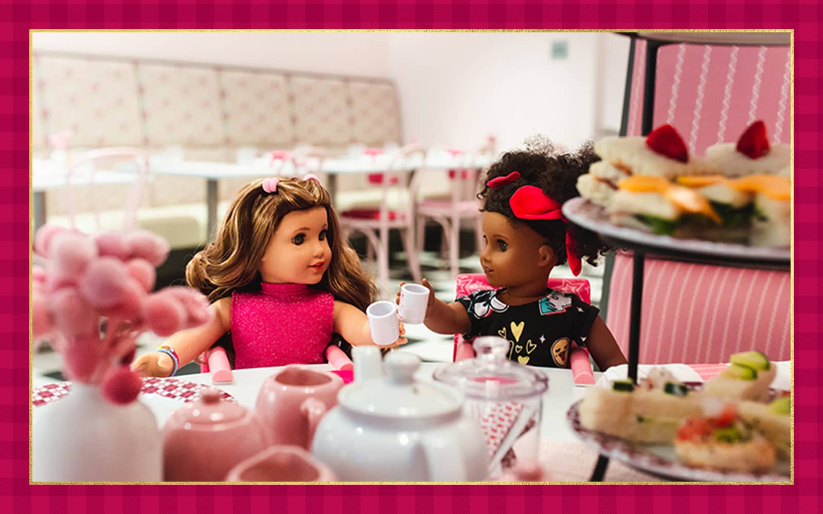 Dolls having tea at American Girl cafe