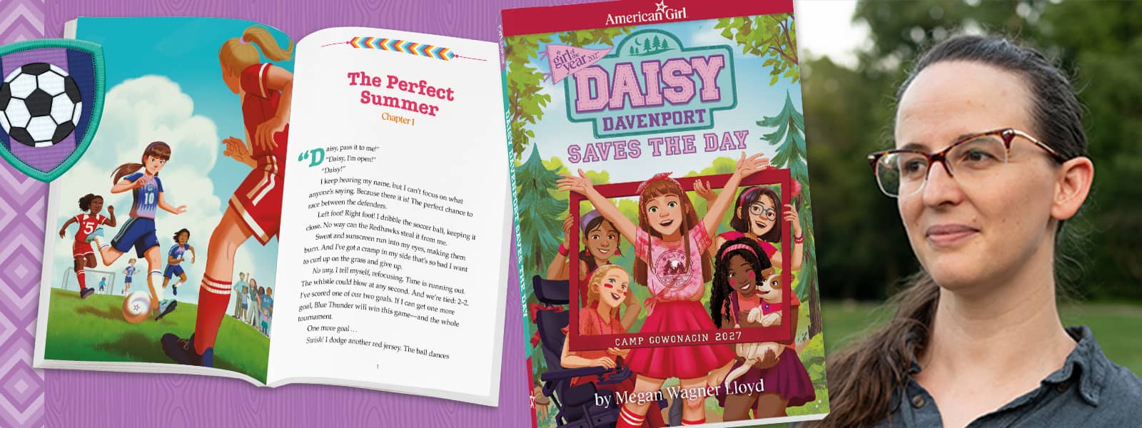 Book cover of Daisy Davenport Saves the Day and image of author, Megan Wagner Lloyd