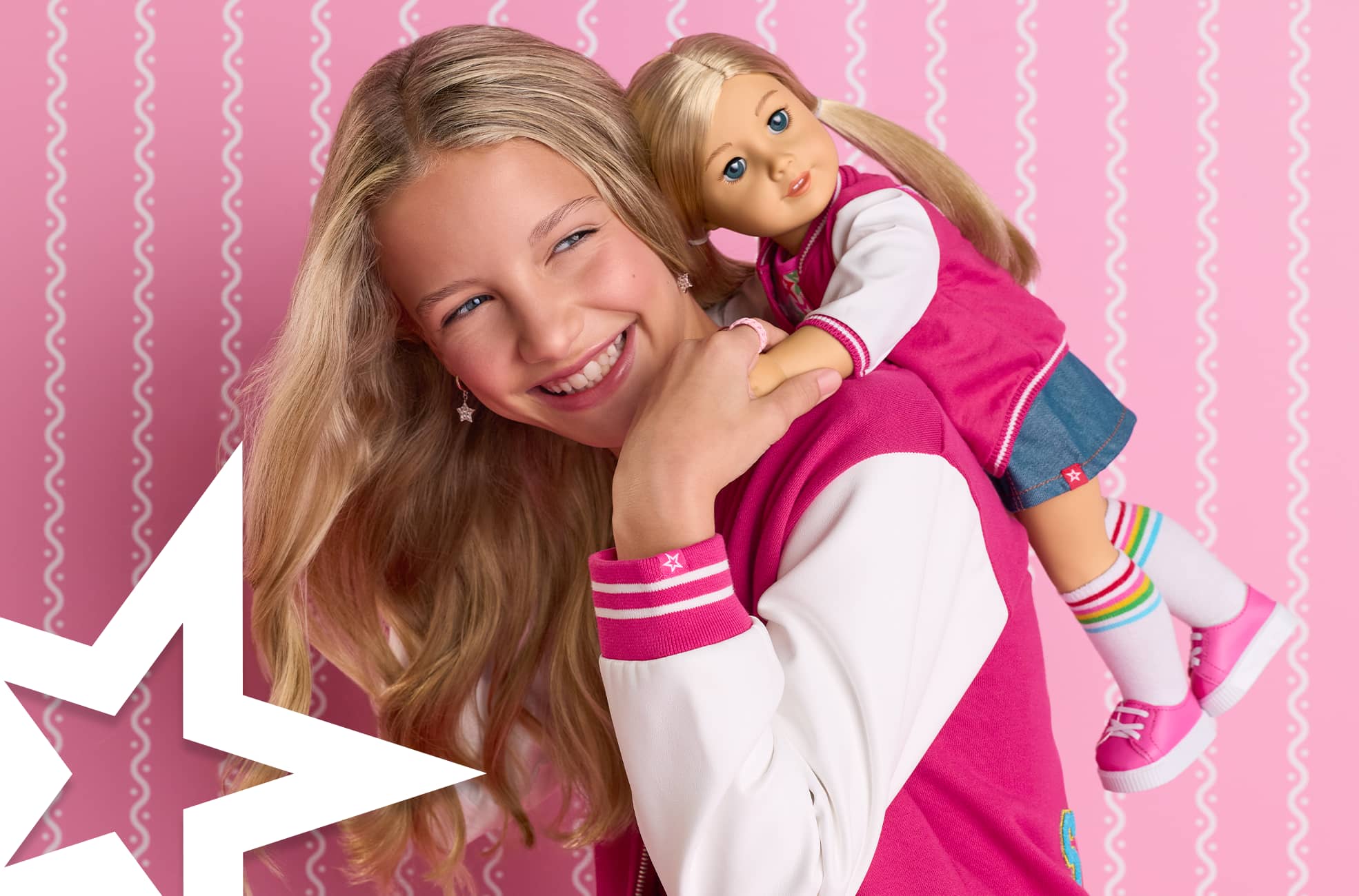 Girl with blonde hair holding Truly me Doll