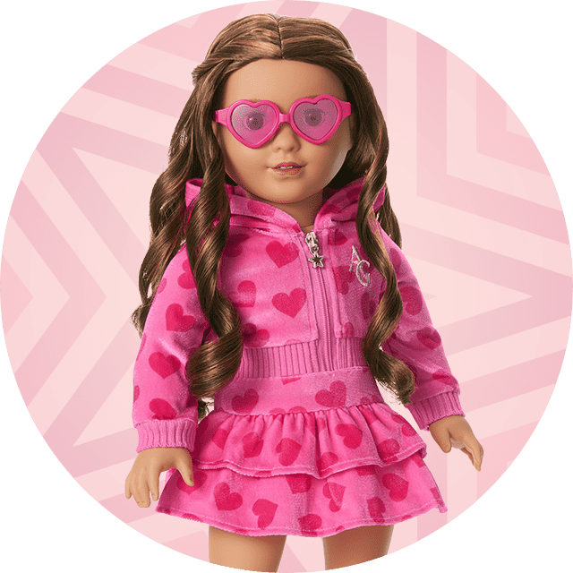 Doll in pink heart zip up sweater