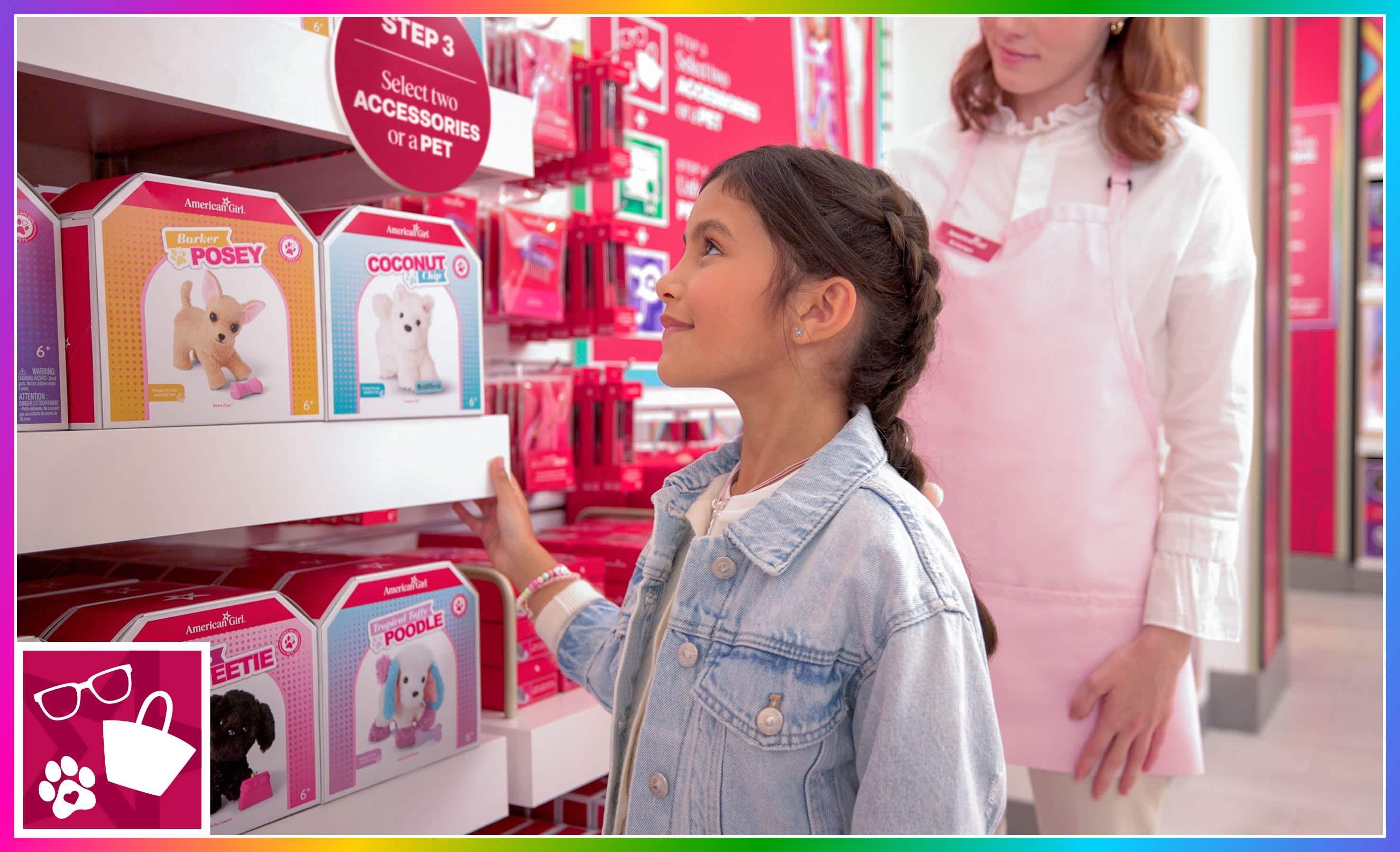 Girl looking at doll accessories