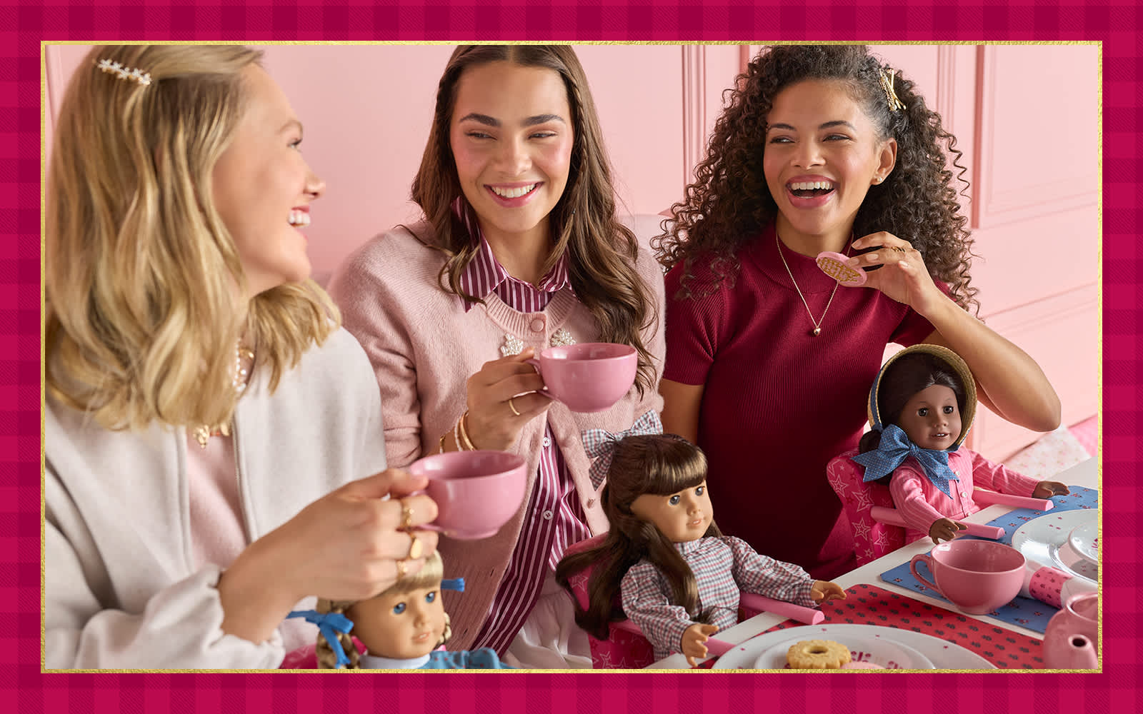 Young women having tea at American Girl cafe