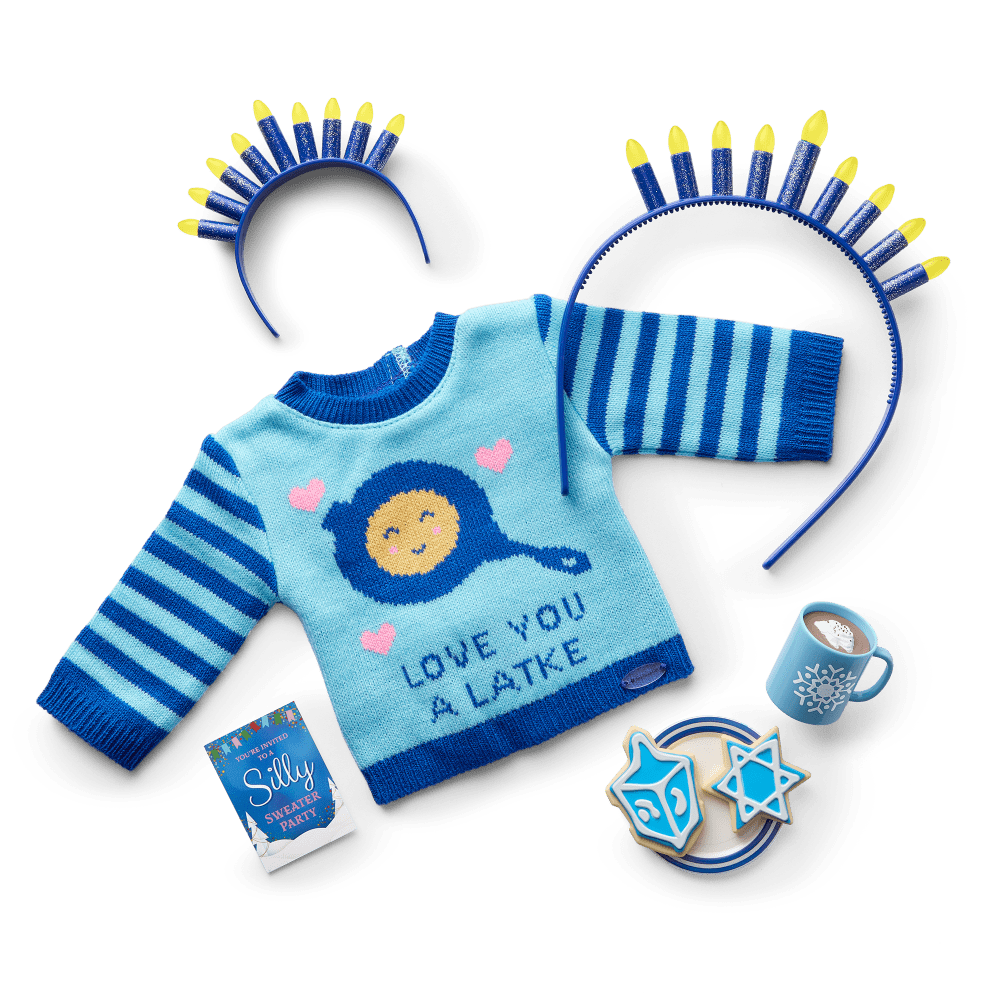 In the Hanukkah Spirit Sweater for 18-inch Dolls