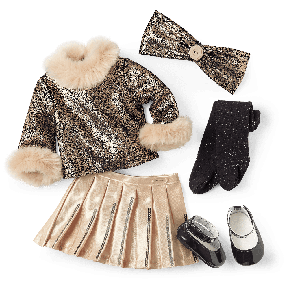Sparkly Skirt & Fur-Trim Top for 18-inch Dolls