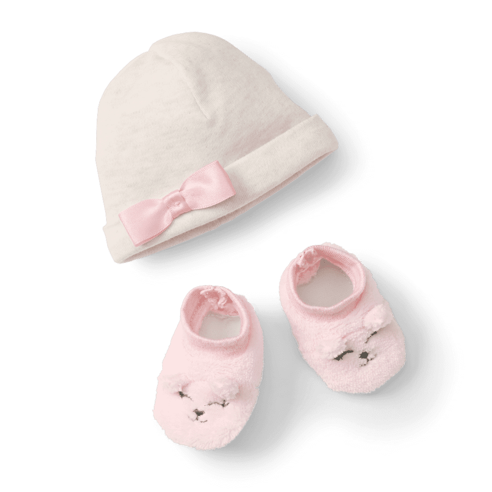 Pink Bow Beanie & Booties for Bitty Baby® Dolls