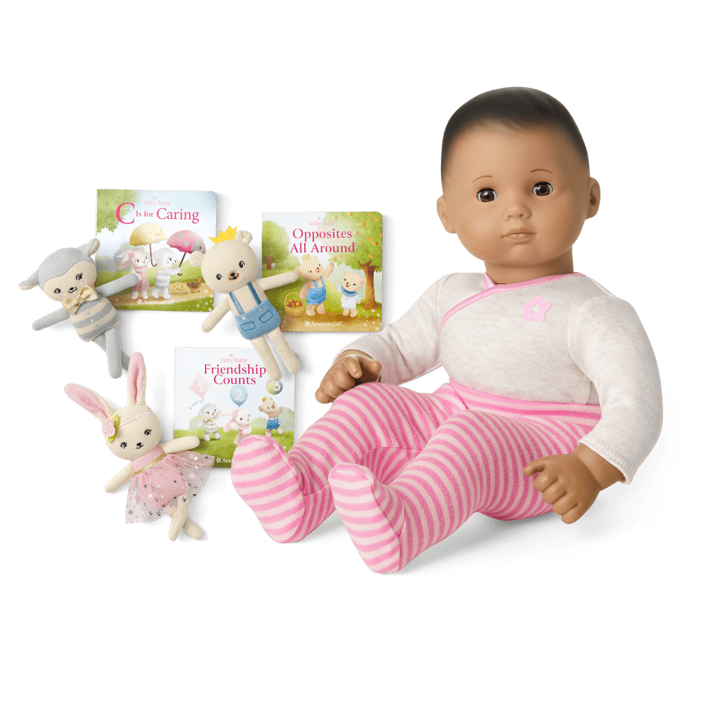 Bitty Baby® Doll #5 in Pretty Pink + Plush Friends & Board Books