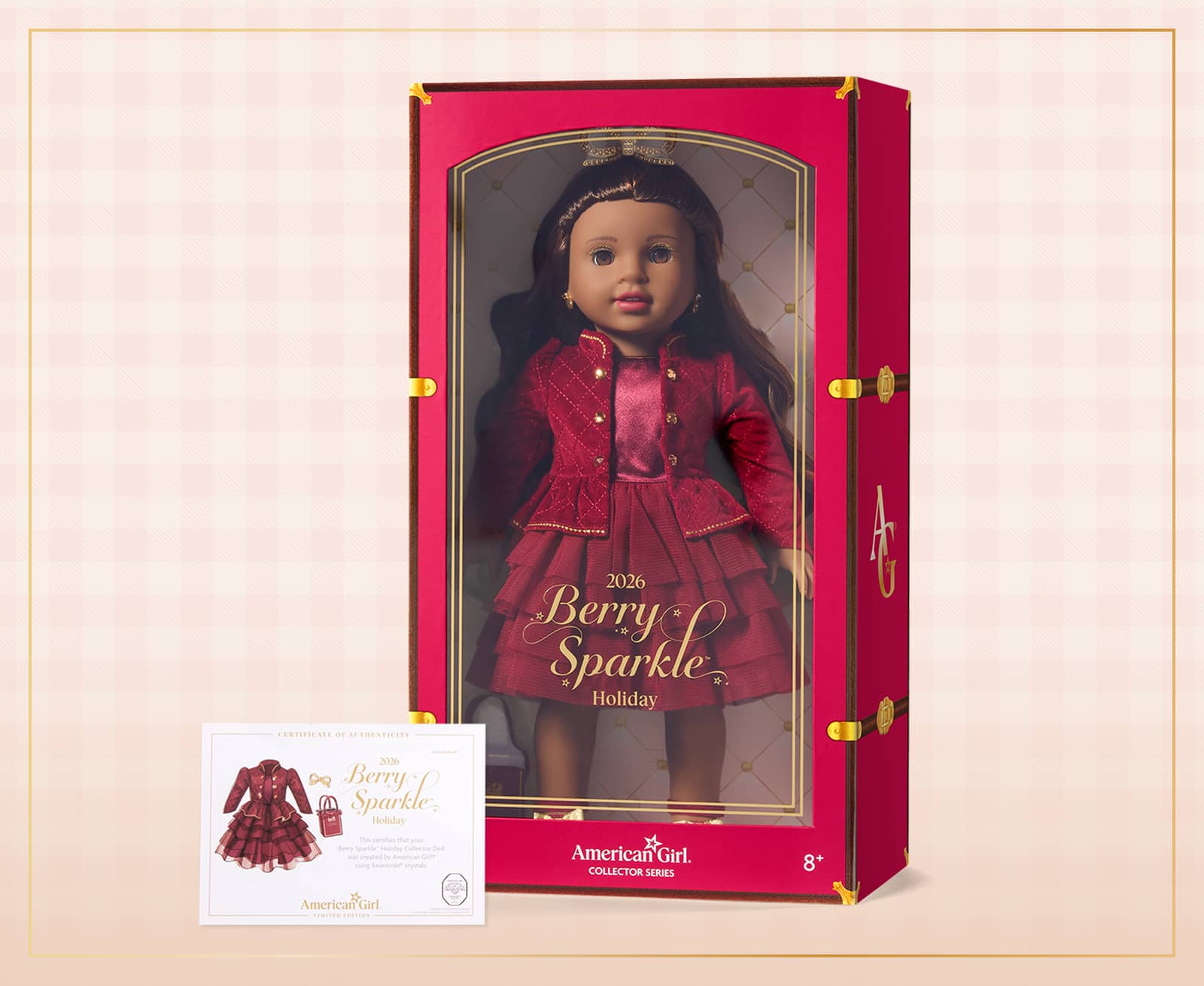 Package for American Girl® 2026 Berry Sparkle™ Holiday Collector Doll
