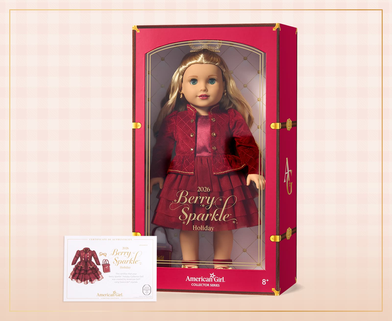 Package for American Girl® 2026 Berry Sparkle™ Holiday Collector Doll