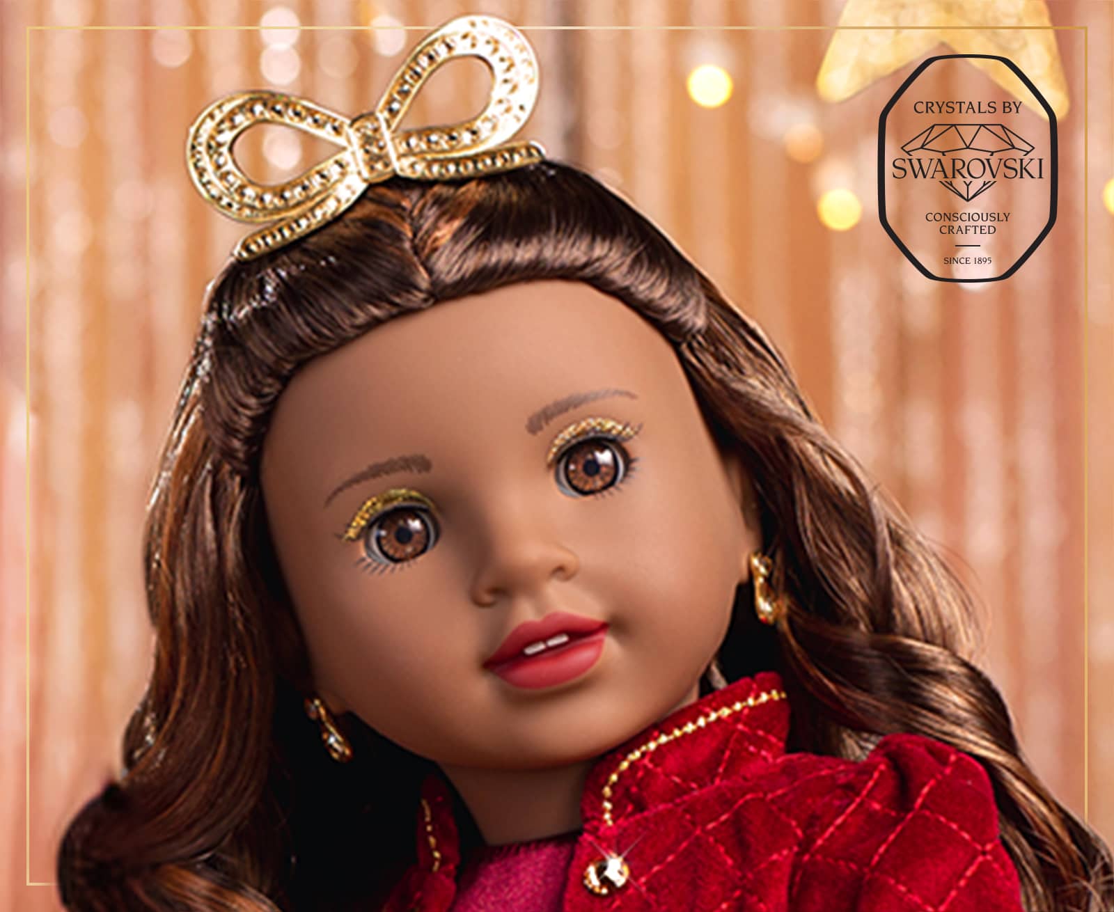Close up view of American Girl® 2026 Berry Sparkle™ Holiday Collector Doll's face