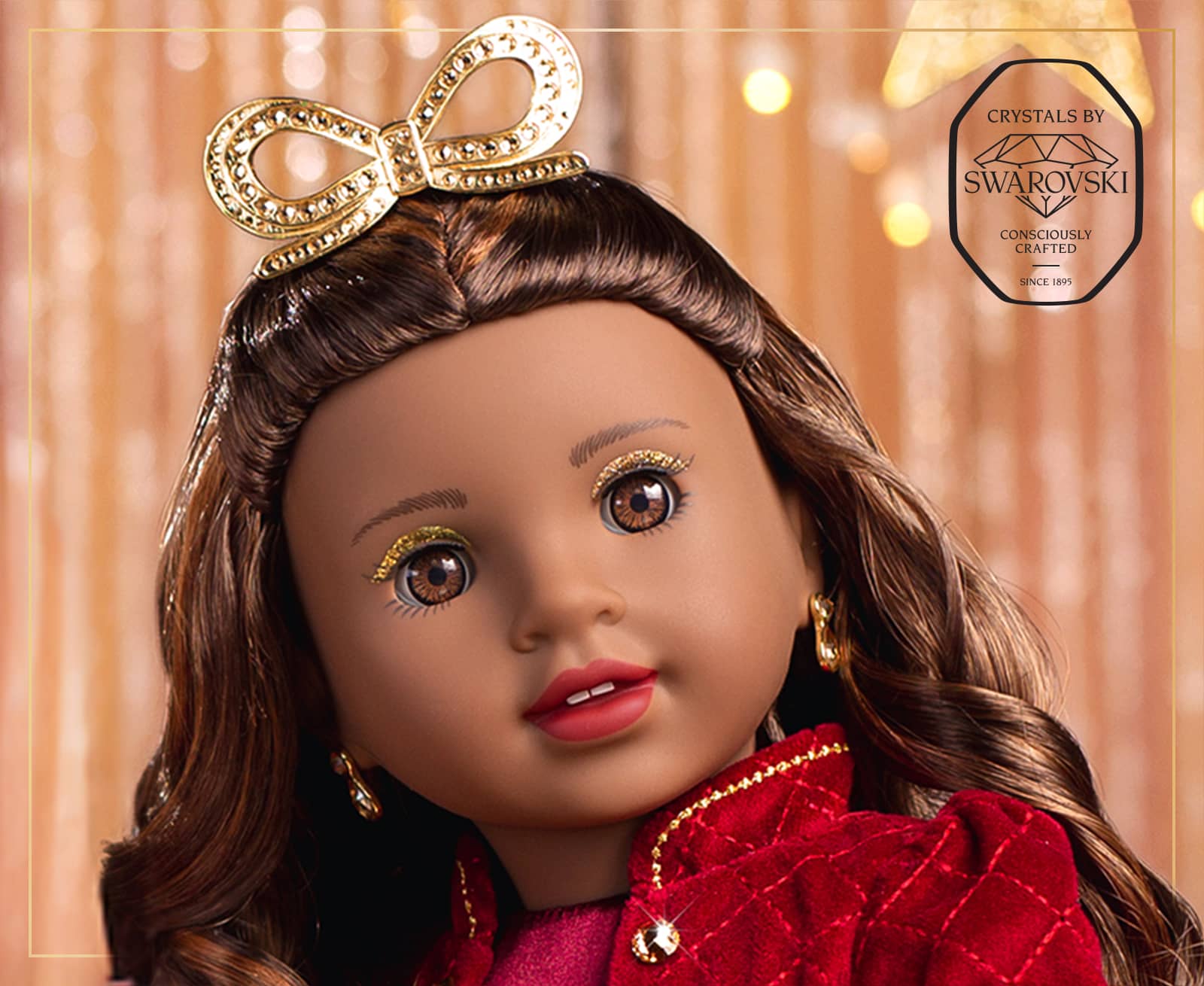 Close up view of American Girl® 2026 Berry Sparkle™ Holiday Collector Doll's face