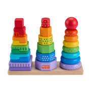 Fisher-Price Wooden Stacking Shape Sorter Toddler Fine Motor Toy, 26 Pieces