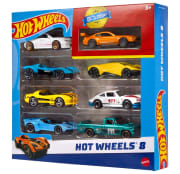 Hot Wheels Set Of 8 Basic Toy Cars & Trucks in 1:64 Scale Including 1 Exclusive Car, Styles May Vary