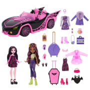 Monster High Eeekend Getaway Playset With Draculaura & Clawdeen Wolf Dolls, Vehicle & 20+ Accessories