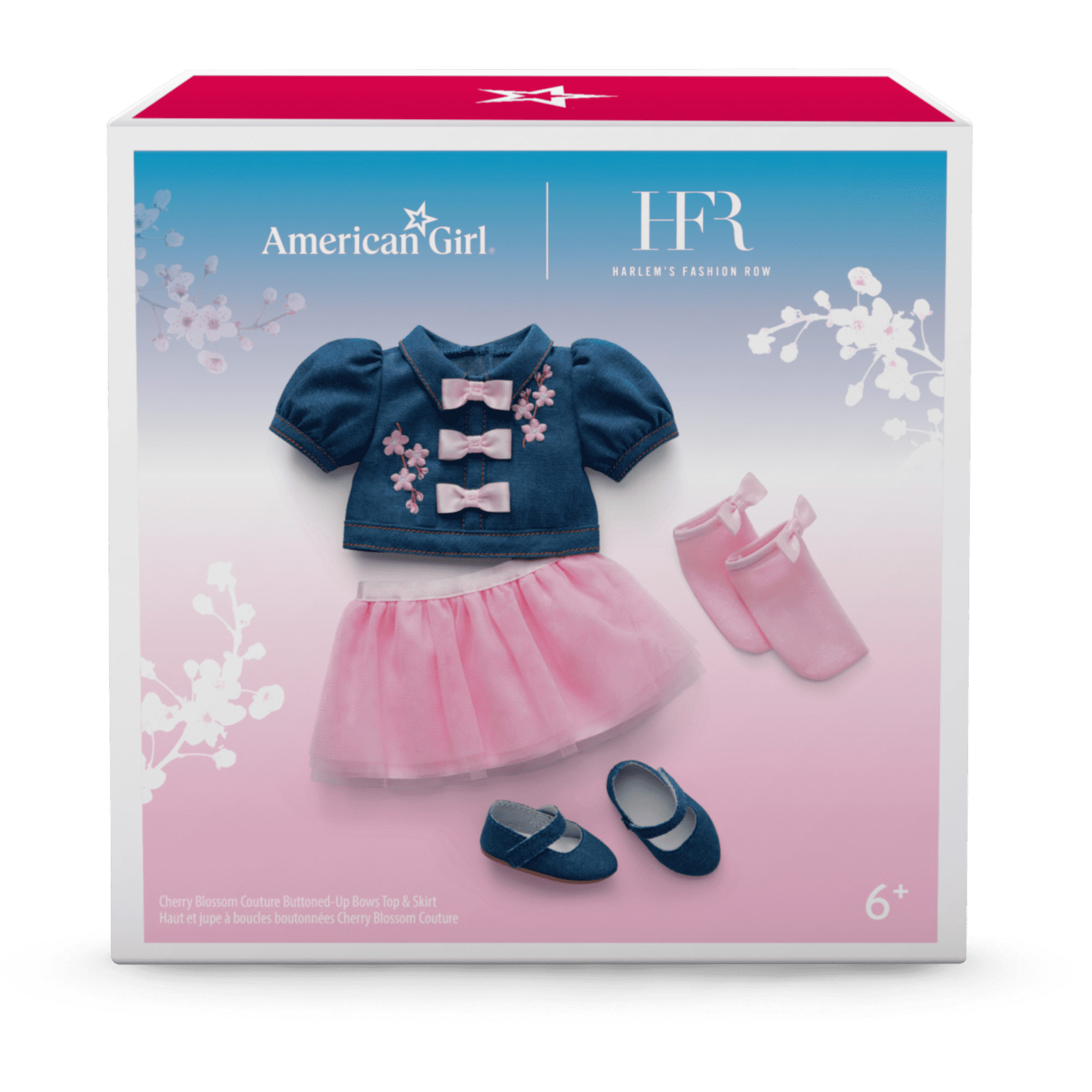 American Girl® x Harlem’s Fashion Row Cherry Blossom Couture Buttoned-Up Bows Top & Skirt for 18-inch Dolls