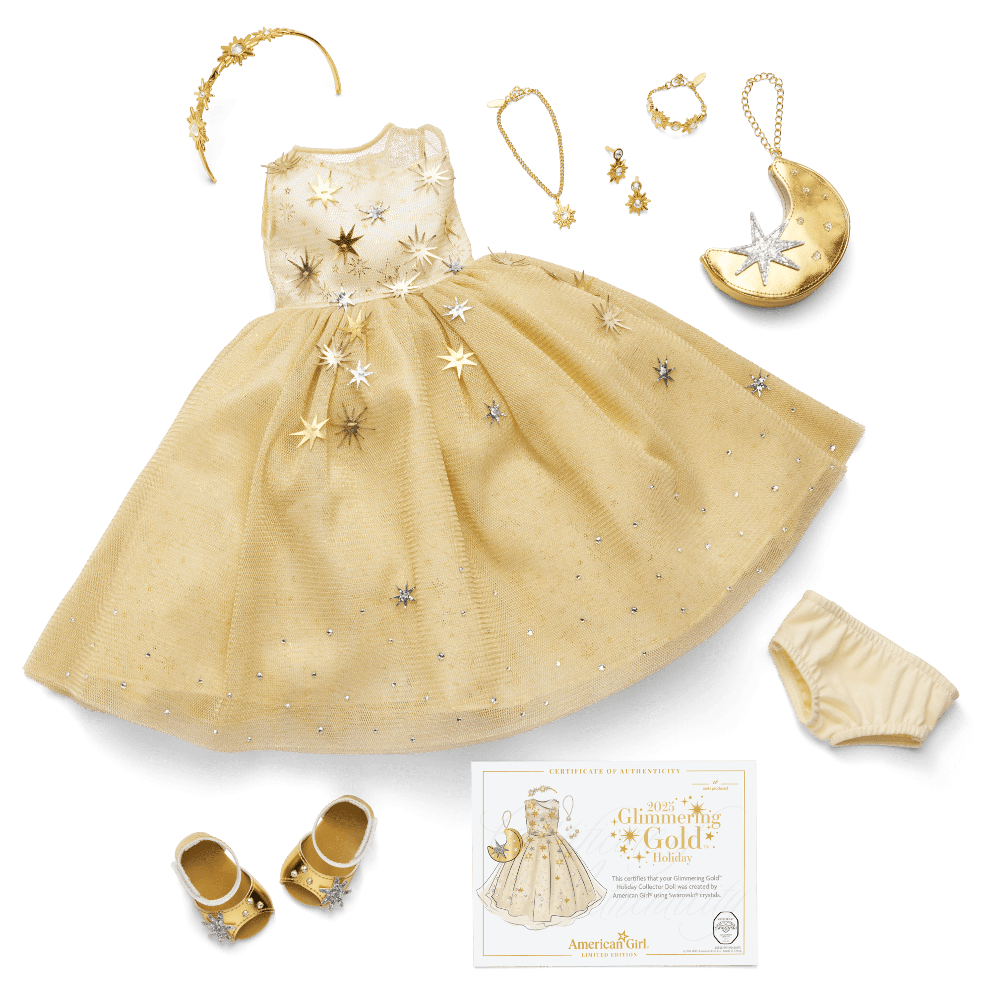 gold american girl doll dress American Girl 2025 Glimmering Gold Holiday Collector Doll New In Hand