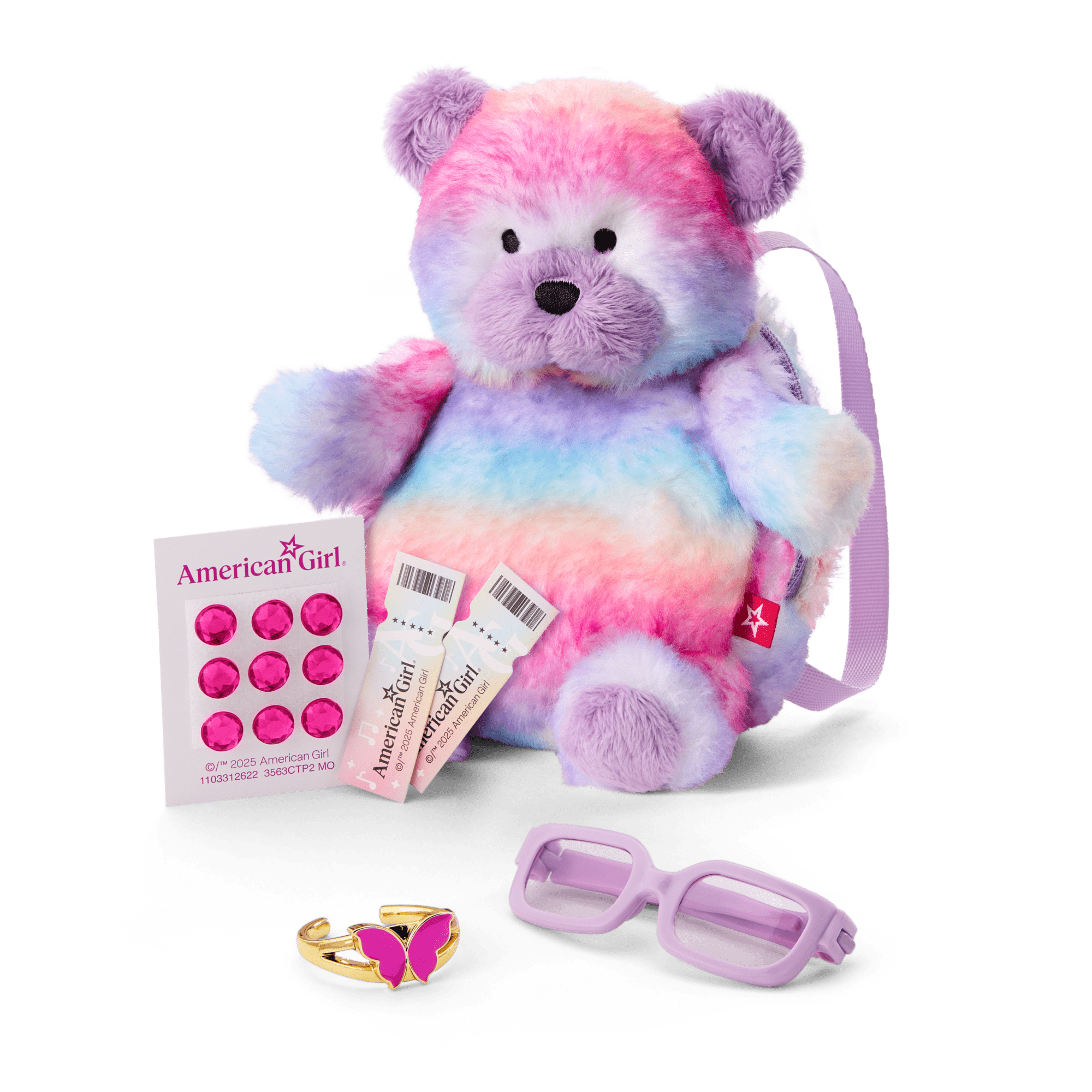 Glam Sparkly Concert Outfit & Colorful Teddy Bear Backpack & Accessory Set Bundle
