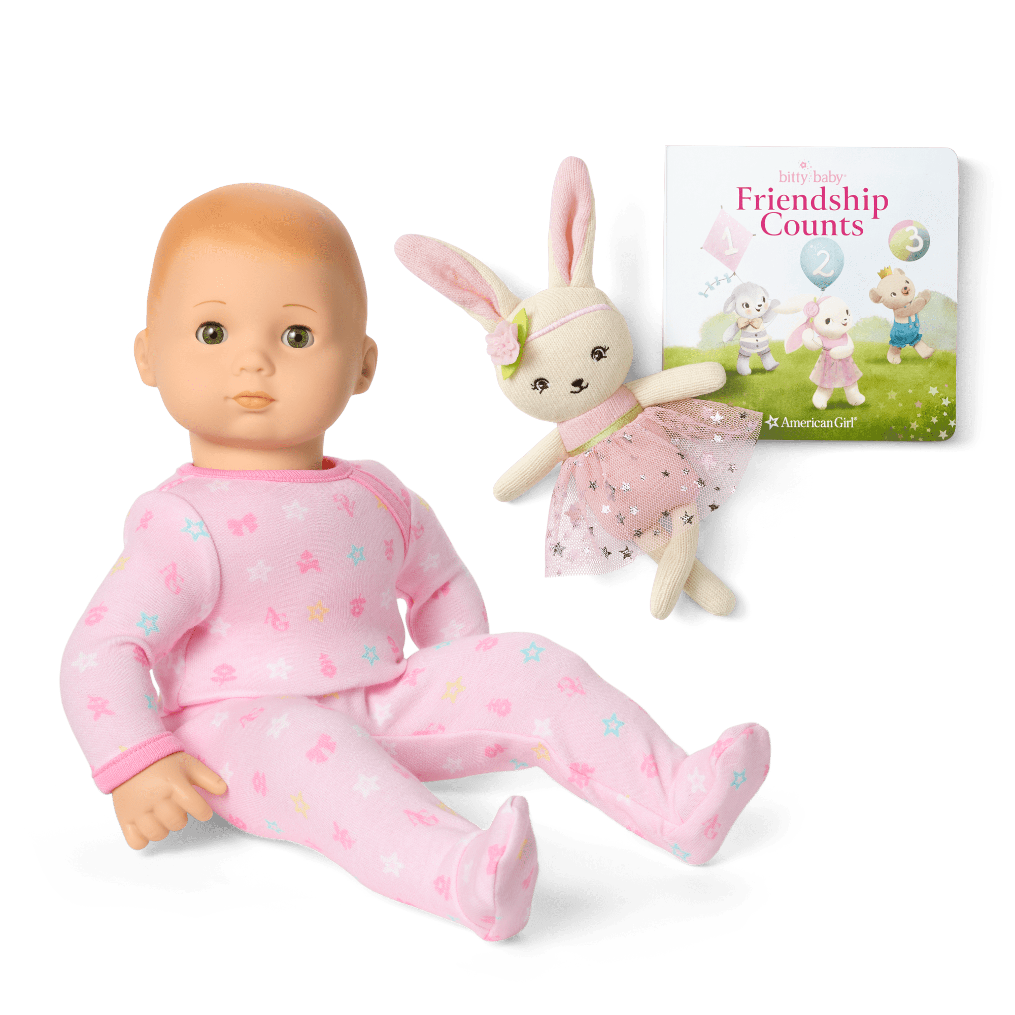 Bitty Baby® Doll #6 in Pastel Pink + Bunny Friend & Board Book