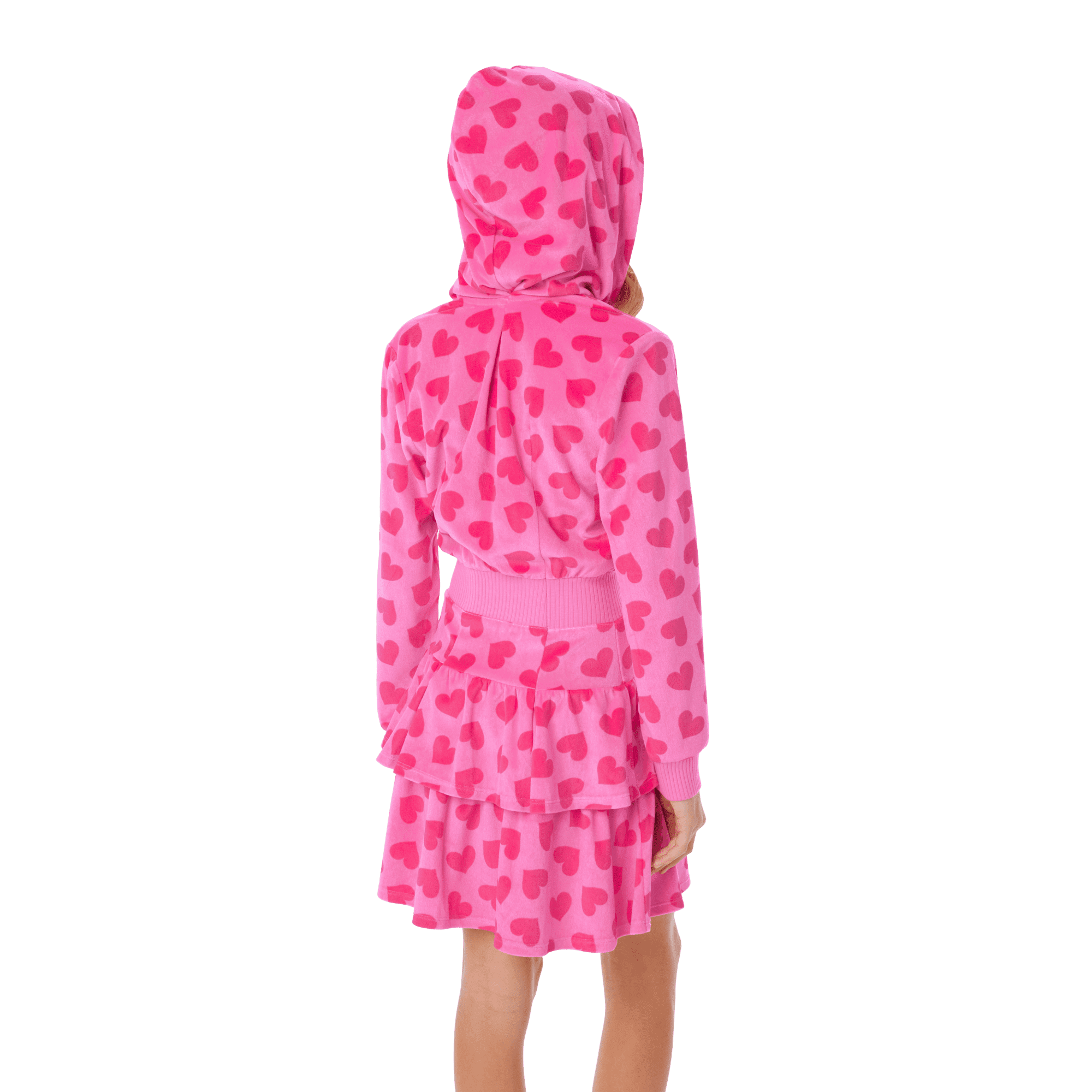 Pink Hearts Hoodie Dress for Girls & 18-inch Dolls