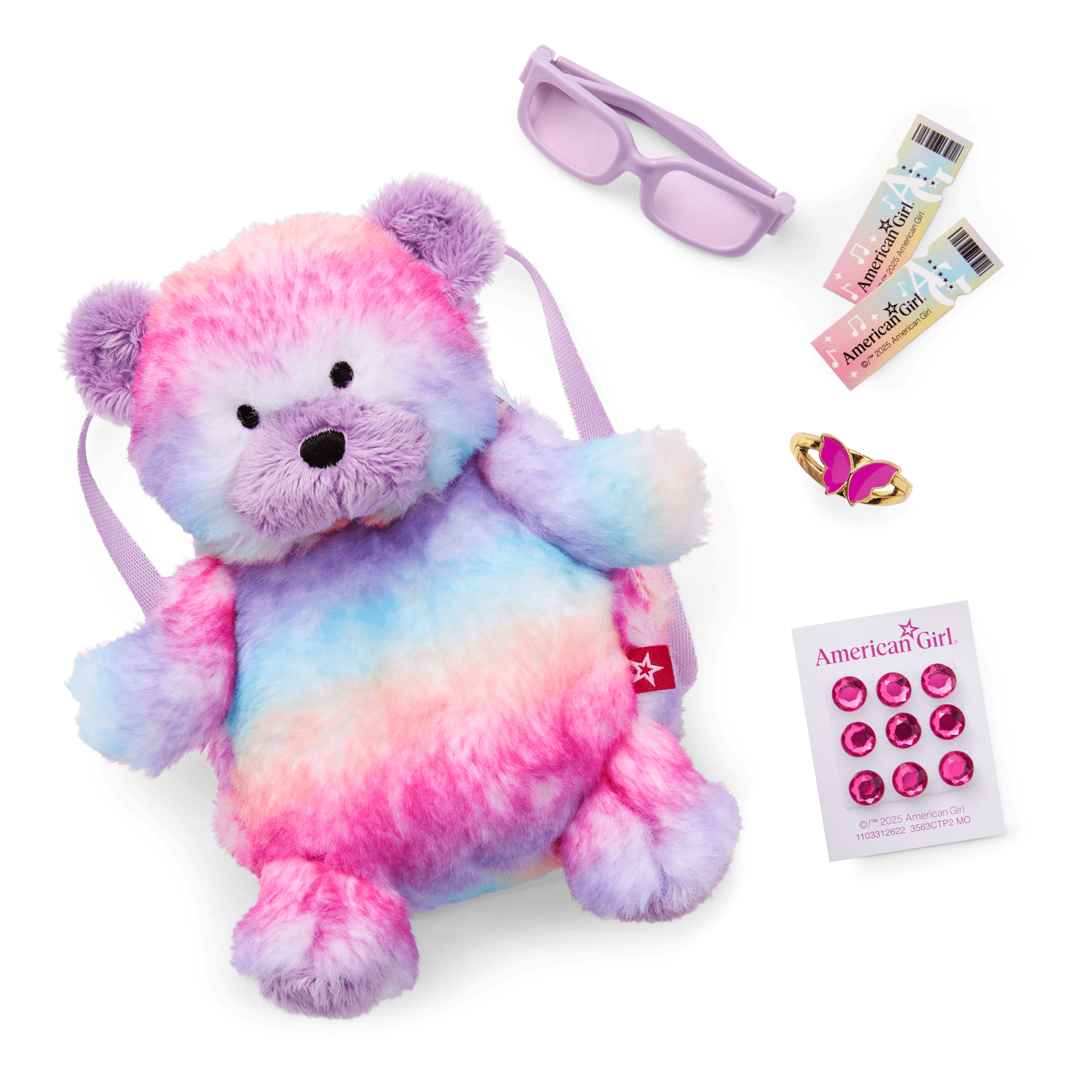 Colorful Teddy Bear Backpack & Accessory Set for 18-inch Dolls