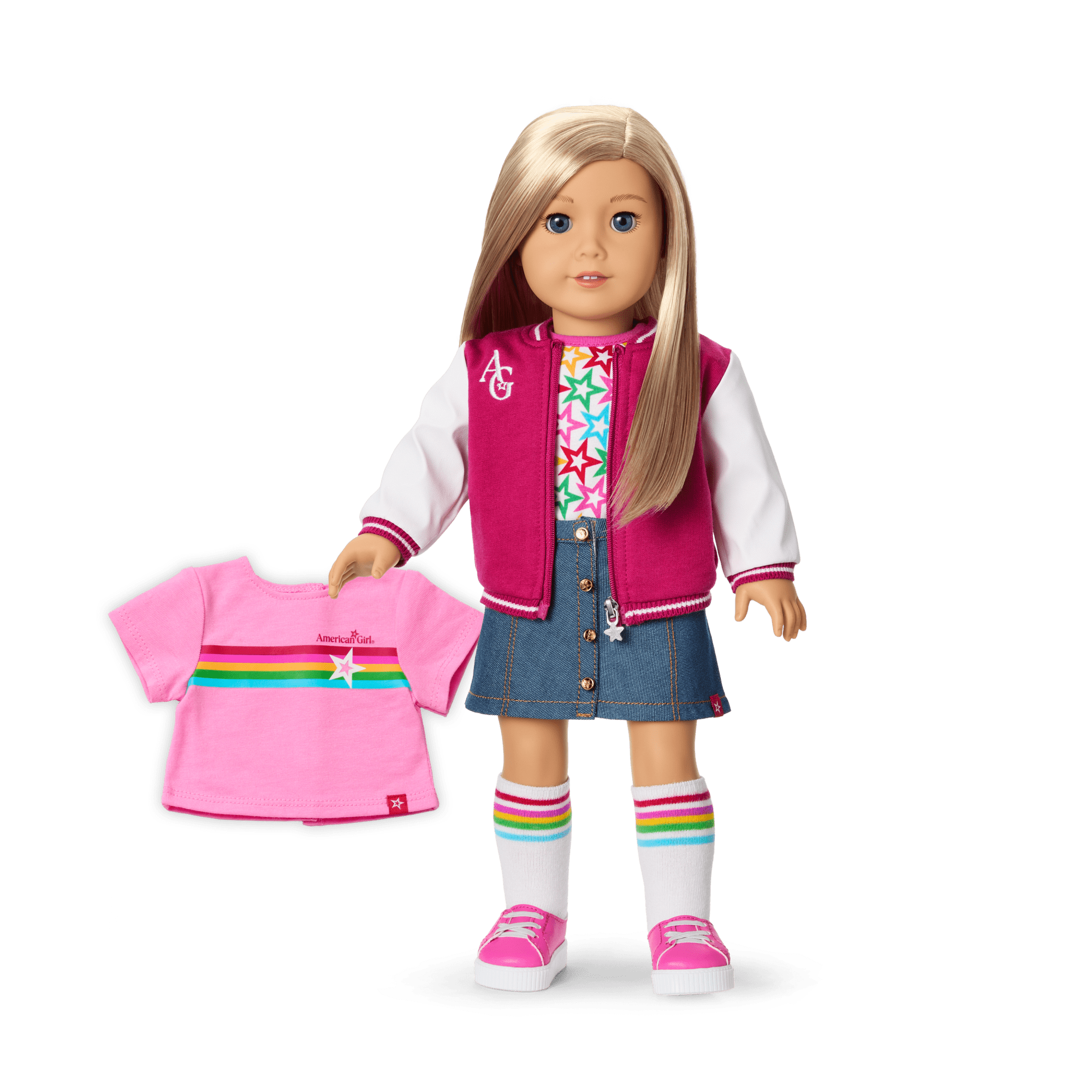 Truly Me™ 18-inch Doll #100 with straight layered blonde hair