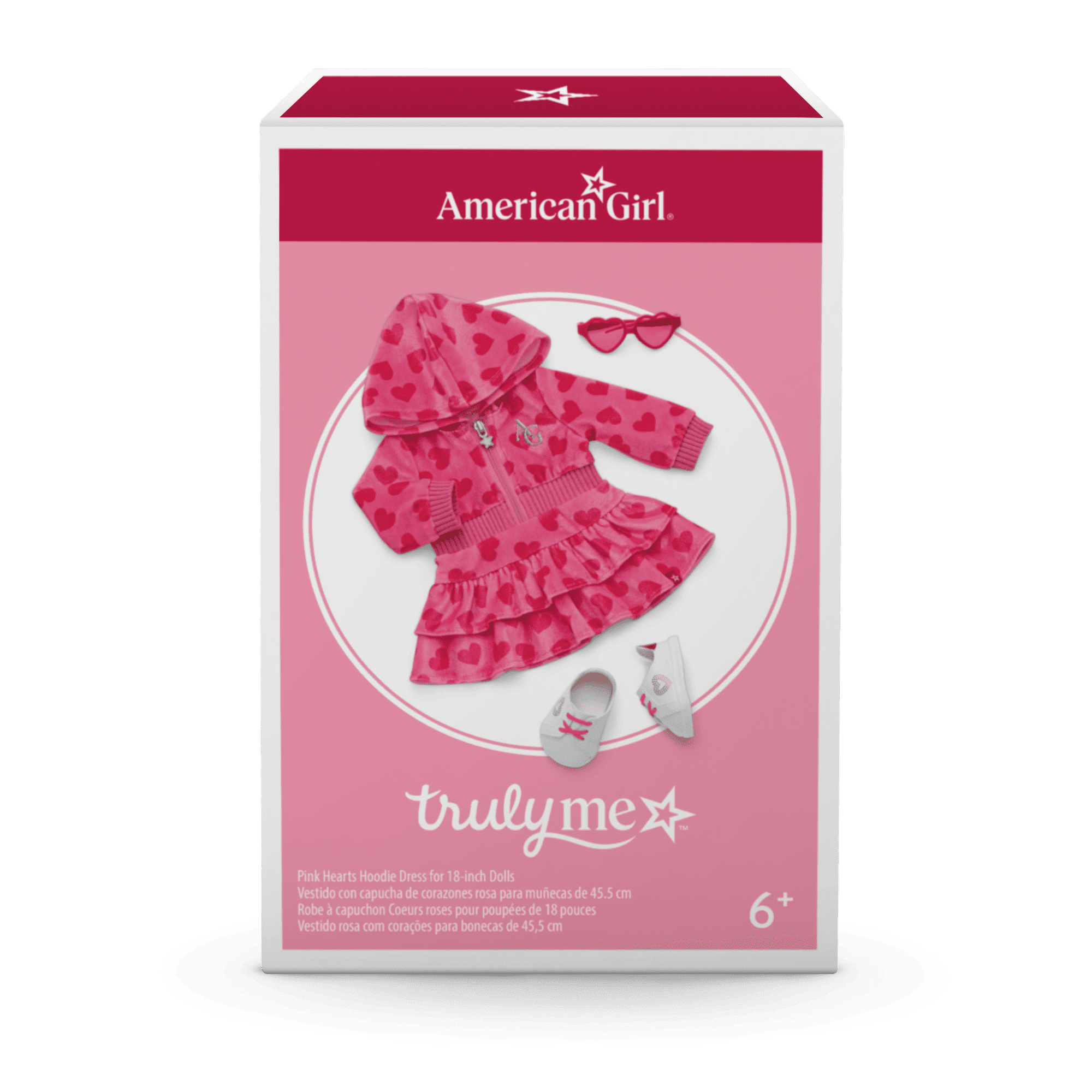 Pink Hearts Hoodie Dress for 18-inch Dolls