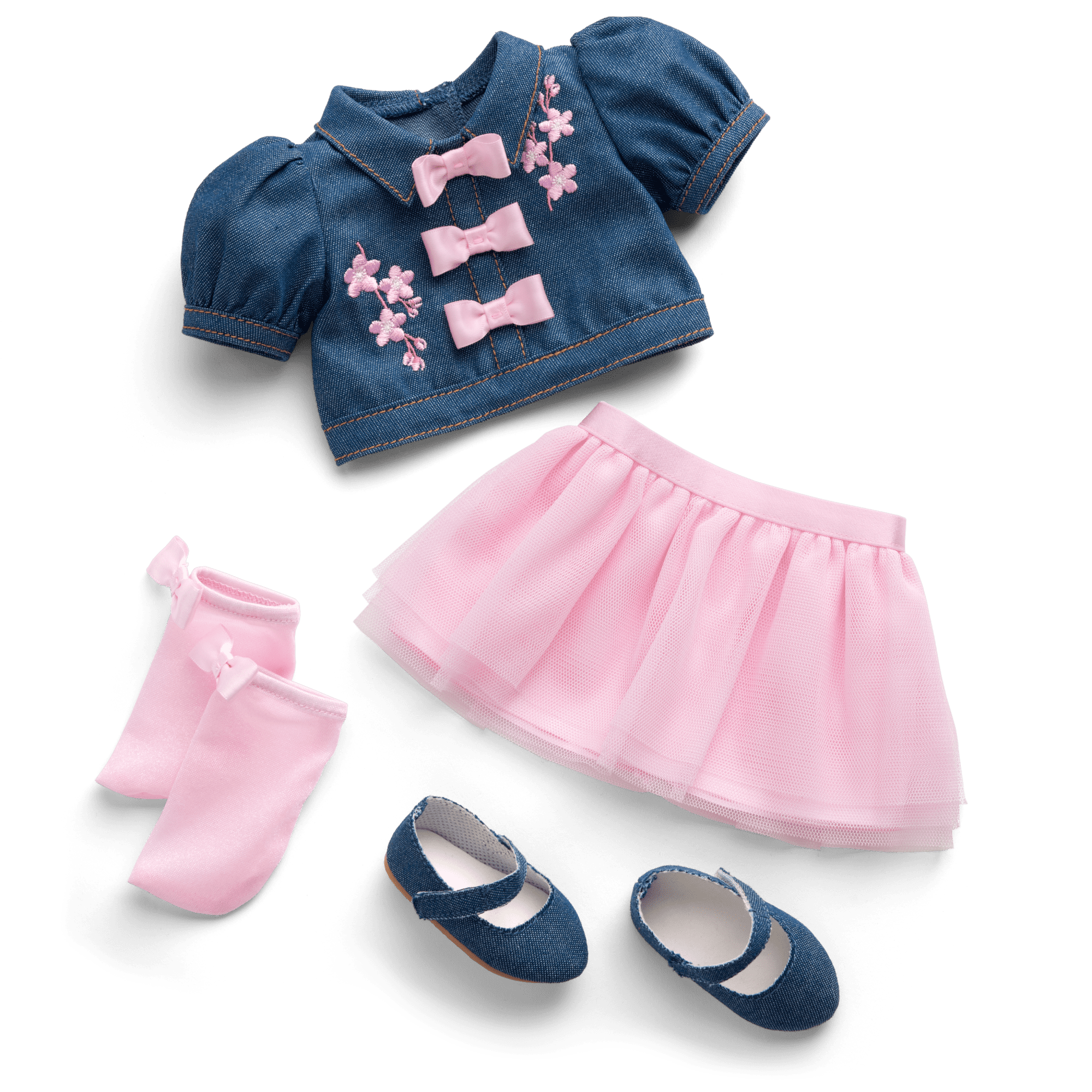 American Girl® x Harlem’s Fashion Row Cherry Blossom Couture Buttoned-Up Bows Top & Skirt for 18-inch Dolls