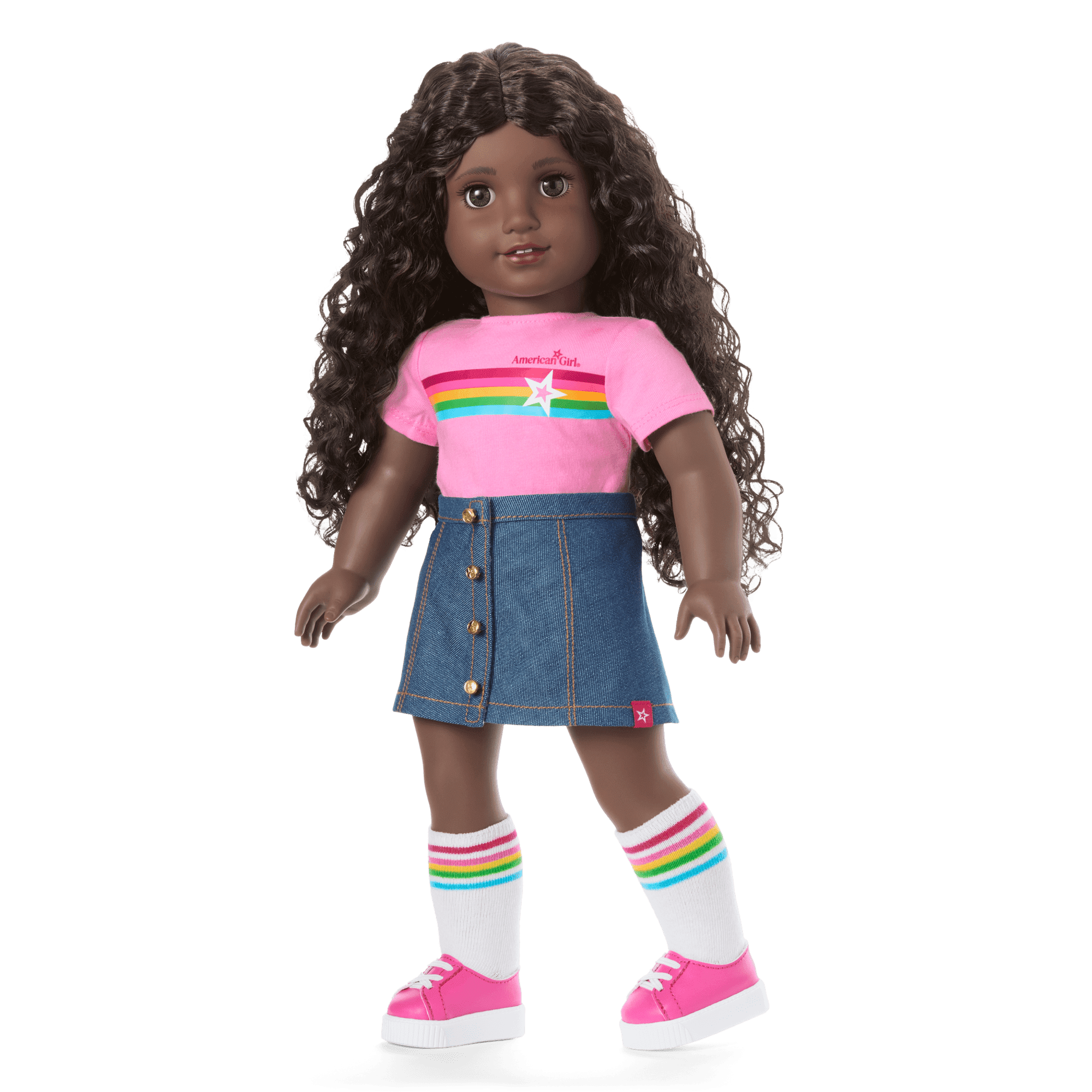 Truly Me™ 18-inch Doll #127 with curly dark-brown hair