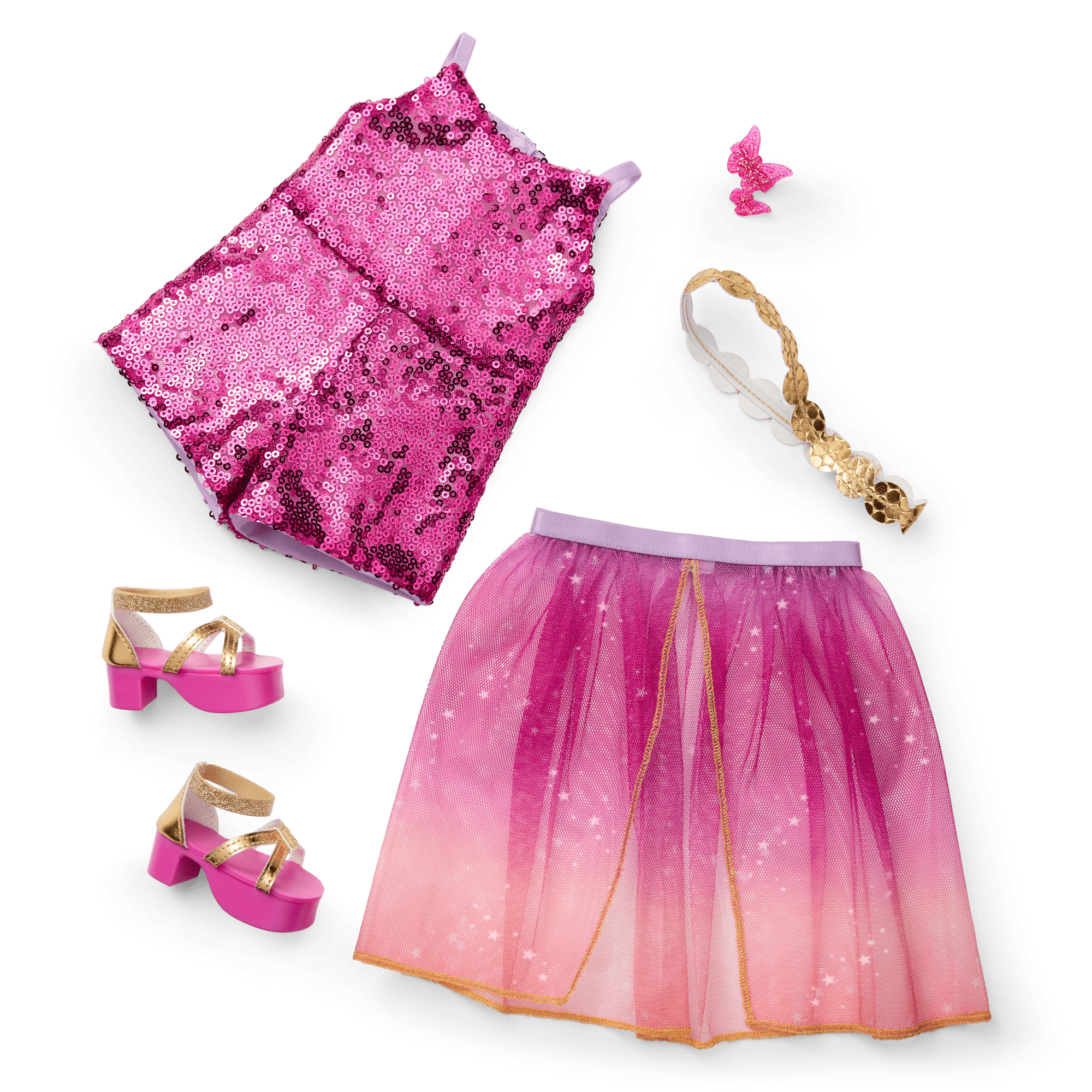 Glam Sparkly Concert Outfit & Colorful Teddy Bear Backpack & Accessory Set Bundle