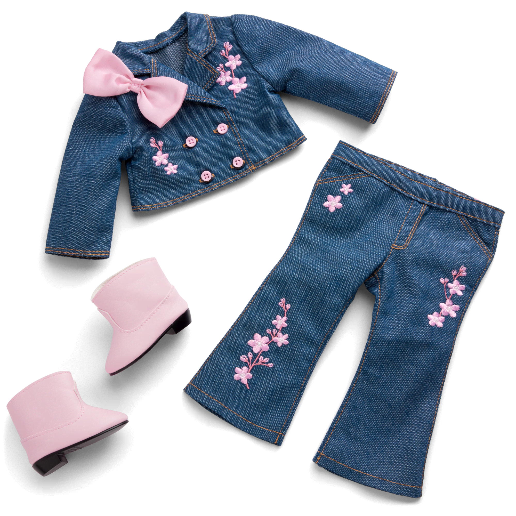 American Girl® x Harlem’s Fashion Row Cherry Blossom Couture Embroidered Jean Set for 18-inch Dolls