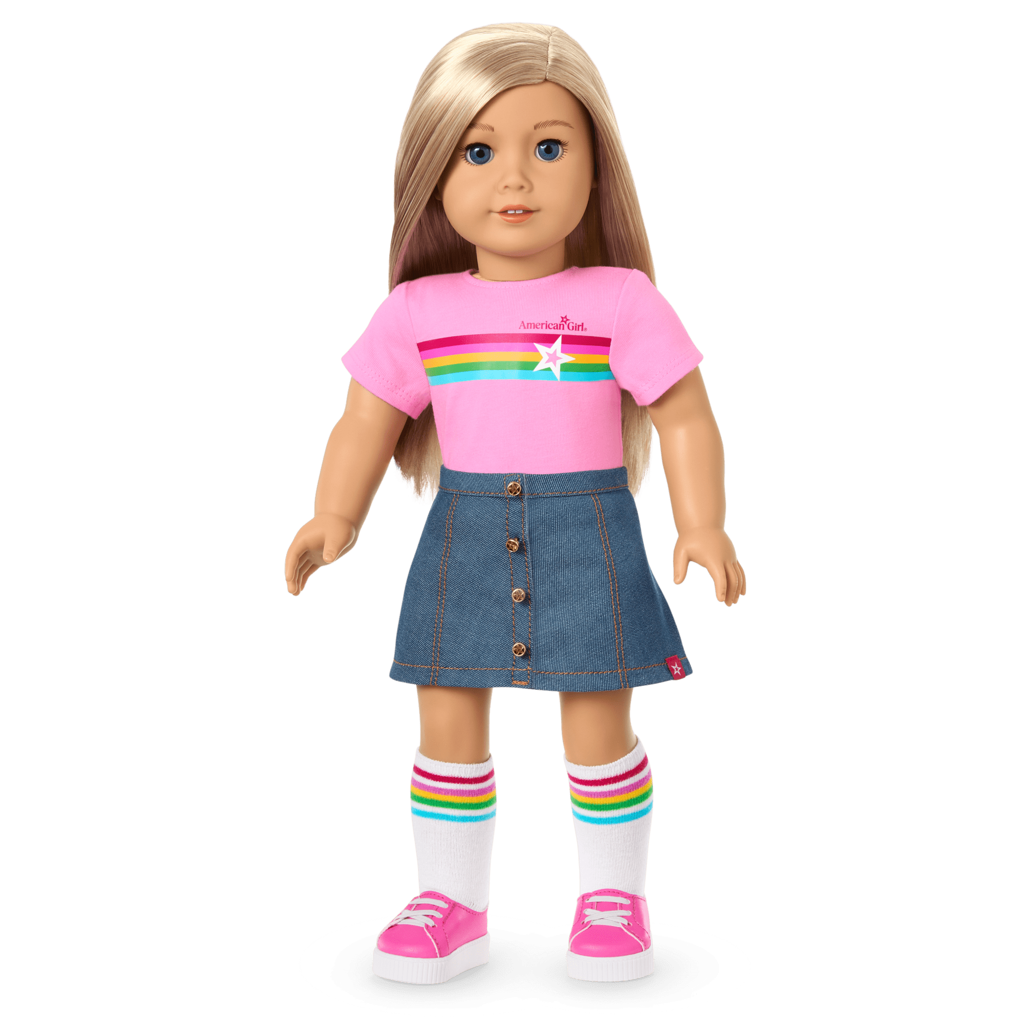Truly Me™ 18-inch Doll #100 with straight layered blonde hair