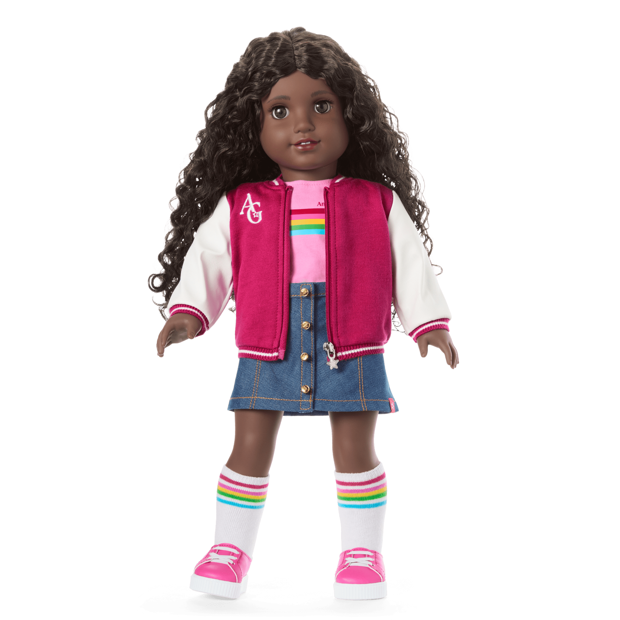Truly Me™ 18-inch Doll #127 with curly dark-brown hair