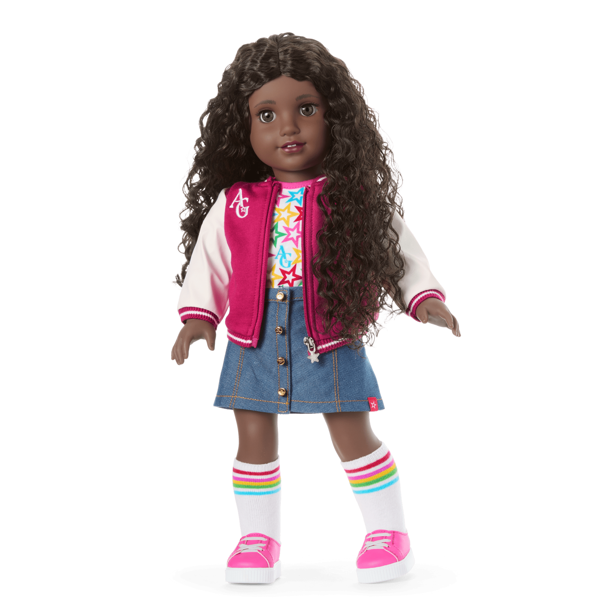Truly Me™ 18-inch Doll #127 with curly dark-brown hair