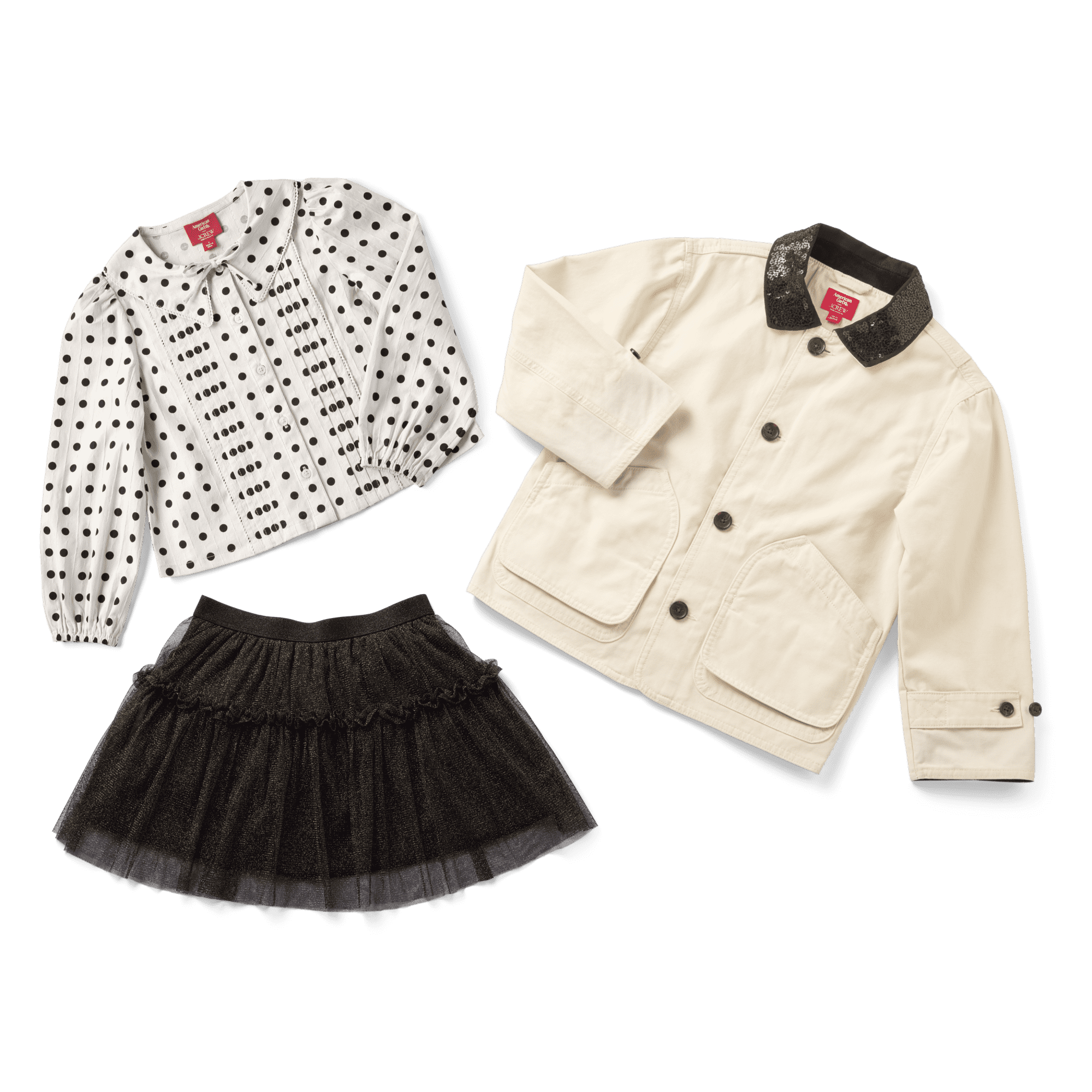 American Girl® x J.Crew Embellished Barn Jacket™, Polka-Dot Top & Tulle Skirt Bundle for Girls