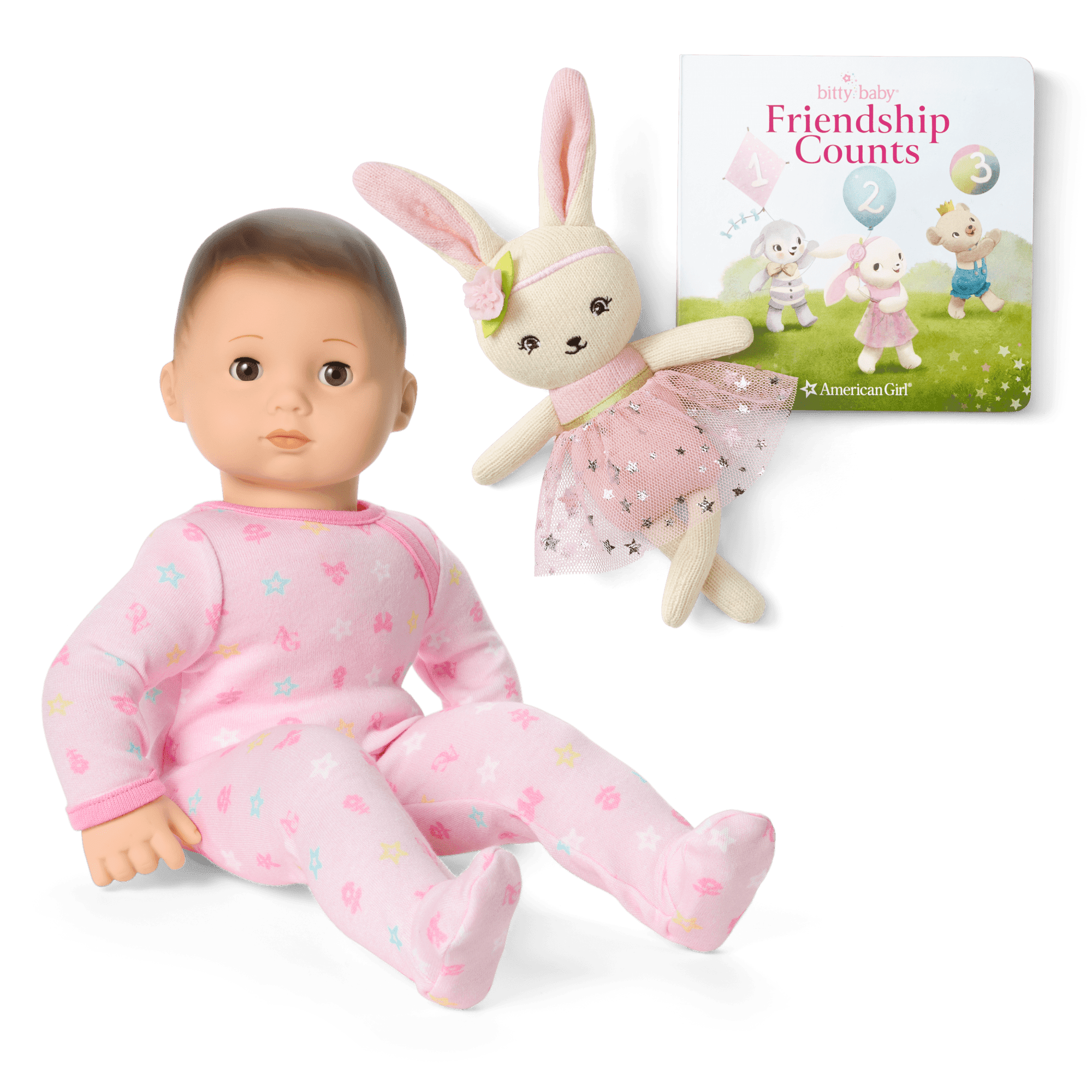 Bitty Baby® Doll #2 in Pastel Pink + Bunny Friend & Board Book
